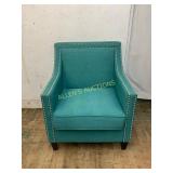 Turquoise Upholstered Armchair with Nailhead Trim