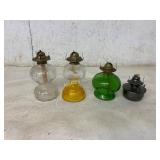 Set of 4 Glass and Metal Oil Lamps