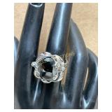 Sterling Silver Ring with Black Stone, Size 8