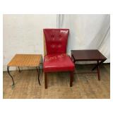 Red Accent Chair and Two Side Tables