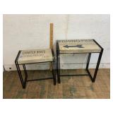 Two Metal-Framed Accent Tables with Rustic Sign To