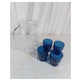 Clear Plastic Pitcher with Blue Tumblers