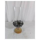 Glass Hurricane Vase with Metal Floral Accent and