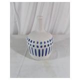 Textured White Ceramic Vase with Blue Accents