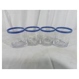 4 Plastic Cups with Blue Rim