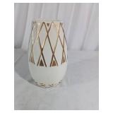 White Ceramic Vase with Gold Geometric Pattern