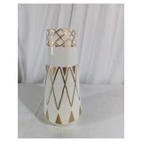 White Ceramic Vase with Gold Diamond Pattern