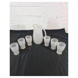 Frosted Glass Pitcher and 6 Cups