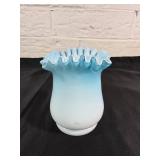 Opalescent Glass Vase with Ruffled Rim