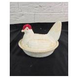 Milk Glass Hen on Nest Lidded Dish