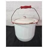 Large White Enamel Pot with Lid and Handle