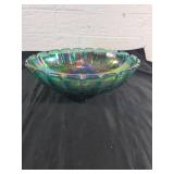 Iridescent Glass Oval Bowl with Scalloped Rim