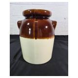 Two-Tone Glazed Pottery Crock with Handles
