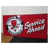 Metal Red Hat Motor Oil Service Sign