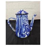 Blue and White Enamel Marbled Coffee Pot