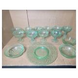 Uranium Glass Dessert Set with Etched Details