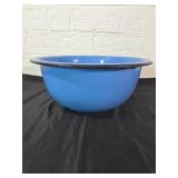Blue Enamel Bowl with Rolled Rim