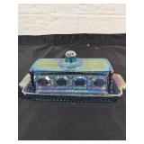 Iridescent Glass Butter Dish with Lid