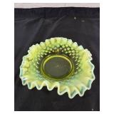 Vaseline Glass Bowl with Ruffled Edge