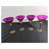 4 Hand-Painted Martini Glasses