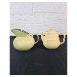 Yellow Glazed Ceramic Teapot and Pitcher