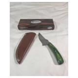 Rite Edge Knife with Sheath and Green Wood Handle