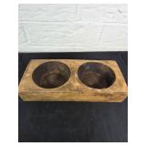 Rectangular Wooden Dual-Bowl Holder