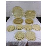Yellow Glass Plates with Etched Design