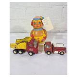 Vintage Tin Trucks and Plastic Clown Toy