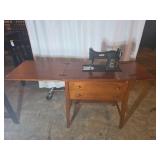 White Rotary Sewing Machine with Wooden Cabinet