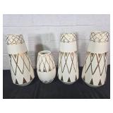 4 White and Gold Decorative Vases