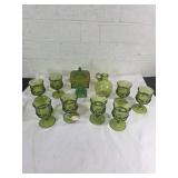 10 Green Glass Tableware Pieces