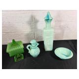 Green and Blue Milk Glass Items