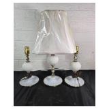 Three Hobnail Milk Glass Lamps