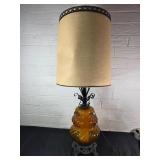 Amber Glass Table Lamp with Metal Base