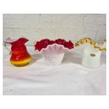 Fenton Ruffled Edge Glass Vase and Pitcher Trio