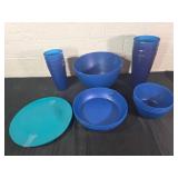 Blue Plastic Dining Bowls and Cups