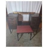 Wood Vanity Table With Upholstered Stool