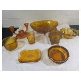 8 Orange Carnival Glass Pieces