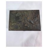 Rectangular Brass Jewelry Box with Embossed Design