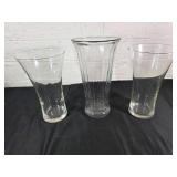Three Clear Glass Flower Vases