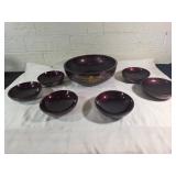 Japanese Wooden Bowl Set with Landscape Design