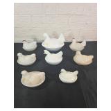 Milk Glass Hens on Nest