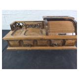 Wooden Roll Top Desk Jewelry Box with Drawer