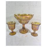 Orange Carnival Glass Punch Bowl Set