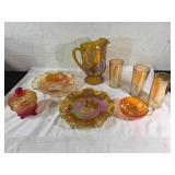 Orange Carnival Glass Serveware Set