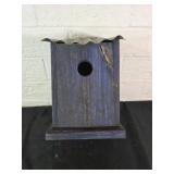 Blue Wooden Birdhouse with Metal Roof