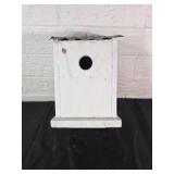 White Wooden Birdhouse with Metal Roof