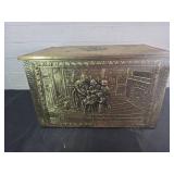Bronze and Wooden Storage Box With Embossed Scenes