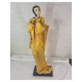 Japanese Doll in Gold Kimono on Stand